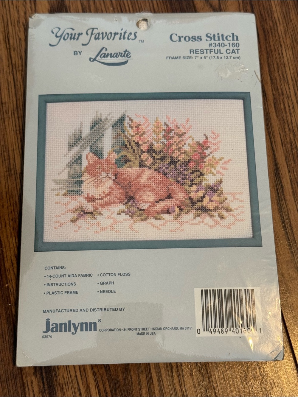 Vintage Janlynn Lanarte Restful Cat Cross Stitch Kit #340-160 Complete 5x7"